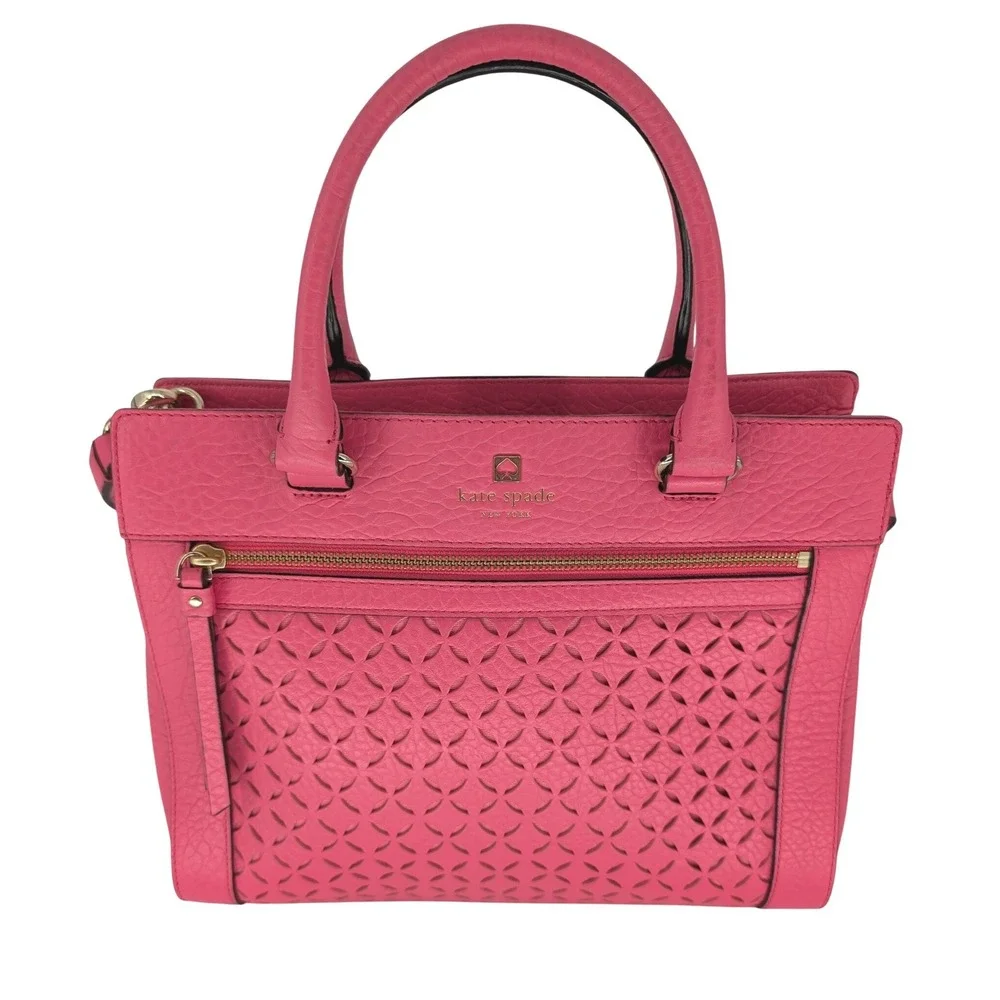 Kate Spade Perri Lane Romy Satchel‎ Medium Pink Leather Laser Cut Preppy Luxury